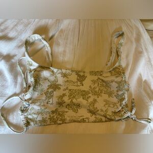 Aerie Scoop Neck Side Cut-out Tropical Pattern Bikini Top, White/Green, Medium